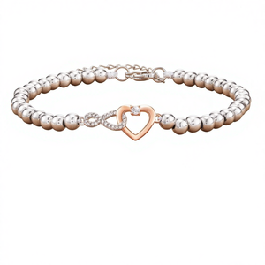 <span class=keywords><strong>Bracciale</strong></span> da Donna con Catena Regolabile, Perline d'Argento, Cuore Infinito e Pendente con Pietra Naturale Incastonata - Product Image 1