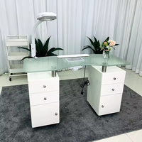 Mobilier de salon de beauté de haute qualité avec dessus en verre table de manucure avec ventilateur pour spa blanc à ongles
