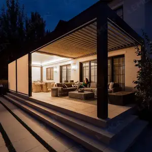 VERANDA PERGOLA ÉLECTRIQUE EXTÉRIEURE EN ALUMINIUM MURALE AJUSTABLE PERGOLE AVEC RIDEAUX ET FILET