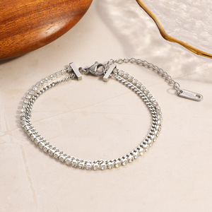 Bracelet en diamant double couche empilable plaqué or 18 carats pour femme, design géométrique, taille brillant rond, pour usage quotidien - Product Image 3