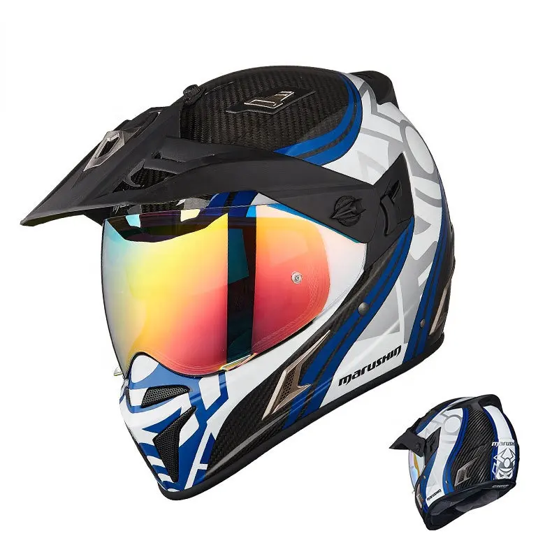 Casco de motocicleta marushin, doble lente, antivaho capacete de moto, casco completo de fibra de carbono, casco de Rally todoterreno de carretera