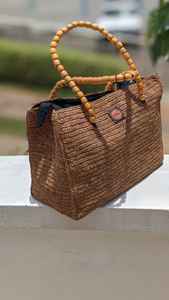 Bolso Tote de Rafia Tejido a Mano para Mujer, Estilo de Moda Normcore/Minimalista, para Uso en la Playa de Verano, Asas de Cuero, Cierre Personalizado - Product Image 3