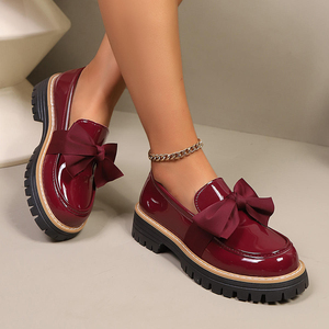 2026 New Women PU Solid Color Bowknot Slip-on Loafers Rubber Chunky Heel Sexy Casual Plus Size Daily <b>Shoes</b> - Product Image 4