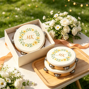 Lot de 100 mini tambourins de mariage en gros, tambours à main personnalisés avec logo, cadeaux personnalisés pour invités de mariage et faveurs de fête - Product Image 5