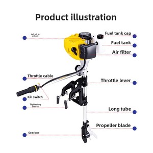 Moteur hors-bord 2 temps 2,5 CV, cylindrée 52 cm³, refroidissement par air, réservoir de carburant 1,2 L, hélice pour bateau pneumatique, moteur marin pour petit bateau - Product Image 4