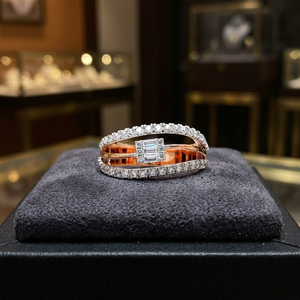 Rose Gold 18K Solid Gold Rhodium Plated Diamond Eternity Band <b>Ring</b> Brilliant Cut Center Prong Setting Geometric Design IGI - Product Image 1