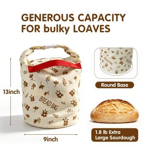 Sacs à pain en toile réutilisables à fond rond en TPU 3D pour pain au levain fait maison, grands sacs à pain avec fermeture à glissière et boucle - Product Image 2
