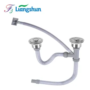 K-Q40D cuisine siphon de lavabo double évier vidange 304 tamis d'évier de cuisine d'acier inoxydable