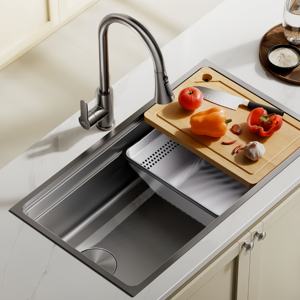 <b>Kitchen</b> Black Titanium Nano <b>Step</b> Style Handmade Sink 304 Stainless Steel Dish Washing Basin Vegetable Washing Basin - Product Image 1
