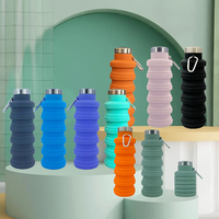 Bouteille d'eau en silicone de 500 ml avec mousqueton, sans BPA, bouteille d'eau extensible, bouteille d'eau de sport portable pour les voyages et le camping