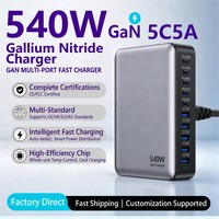 Cargador GaN de 540W con 10 Puertos USB C, Estación de Carga Rápida de Escritorio PD 3.0 QC 3.0 para Laptop, Oficina, Múltiples Dispositivos