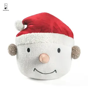 Christmas Holiday Long Nose White Snowman Head With Red Hat Ultra Soft Plush Cushion Pillow For Home Decor