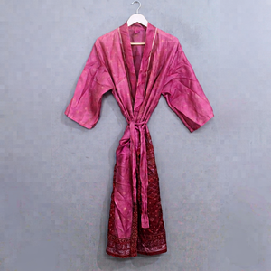 Women Silk <b>Robe</b> Full Length V-neck Three Quarter Sleeve Drawstring Elegant Solid <b>Pink</b> <b>Satin</b> Autumn Wear Machine-Washable - Product Image 1