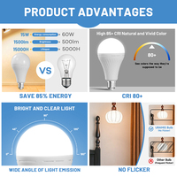 Lampe d'urgence LED intelligente rechargeable super lumineuse B22 E27 85-265V 7W 9W 12W 15W à économie d'énergie 10000K Garantie 2 ans