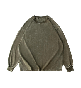 CB122-YPH23014ユニセックスビンテージウォッシュTシャツメンズ女性用ドロップショルダー長袖カスタマイズロゴ無料ハングタグOネックプリント - Product Image 5