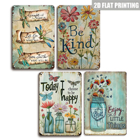 Juego de Letreros Metálicos con Diseño Floral Inspirador, Decoración Rústica de Pared para Casa de Campo