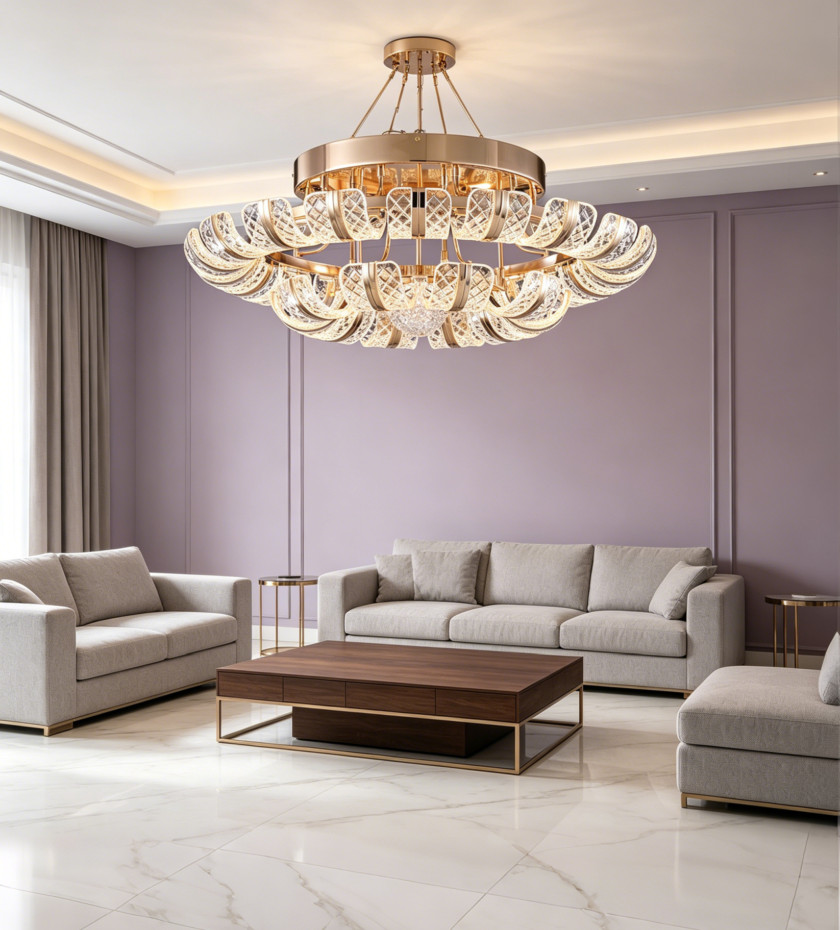 Modern Luxury Double Layer Acrylic Ceiling Light Metal Base Indoor Lamp for Villa Living Room Hotel Bedroom Dining Room