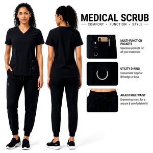 Custom Medical <b>Scrub</b> Set Womens Nursing Uniform V Neck Hospital Healthcare Uniform Breathable Stretch Medical <b>Scrubs</b> <b>Top</b> and - Product Image 1