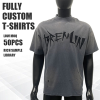 Kaos Tianan Custom Vintage Acid Wash Flock Print Loose Screen Print Mock Neck Distressed Heavyweight Cotton Streetwear