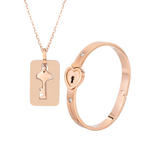Titanium Steel Lock Heart <b>Bracelet</b> Necklace <b>Set</b> Rose Gold Women's Gift Jewelry - Product Image 5