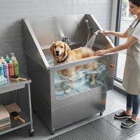 Baignoire d'hydrothérapie professionnelle pour animaux de compagnie en acier inoxydable - Grande station de bain pour chiens avec bulles et fenêtre de visualisation