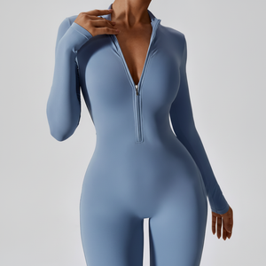 โยคะJumpsuitผู้หญิงไม่มีรอยต่อกีฬาซิปJumpsuitชุดยิมแขนยาวฟิตเนสElastic Gymออกกําลังกายบอดี้สูทกีฬาสวมใส่ - Product Image 1