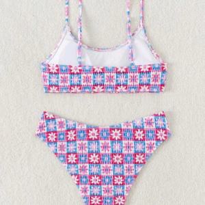 Conjunto de Bikini de 2 Piezas con Logotipo Personalizado en 3D, Top Corto sin Mangas con Tirantes, Pantalones Cortos con Lazos Laterales, Traje de Baño Estampado para Mujer - Product Image 4