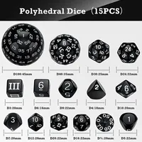Ensemble de 15 dés polyédriques en acrylique pour jeux de rôle D&D, comprenant des dés à 100 faces, à 60 faces et à 30 faces - Ensemble complet