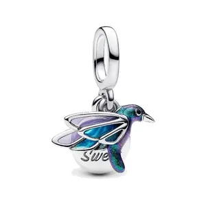 إكسسوارات هدايا عيد الميلاد الأنيقة والعصرية من الفضة الإسترلينية عيار 925 بتصاميم باندورا، ميكي، طيور مزينة بالخرز، أسماك، طائرات - Product Image 5