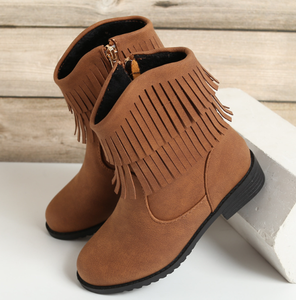 Bottines à franges en daim marron pour femmes, bottes d'hiver pour enfants, bottes d'hiver en cuir pour enfants - Product Image 3
