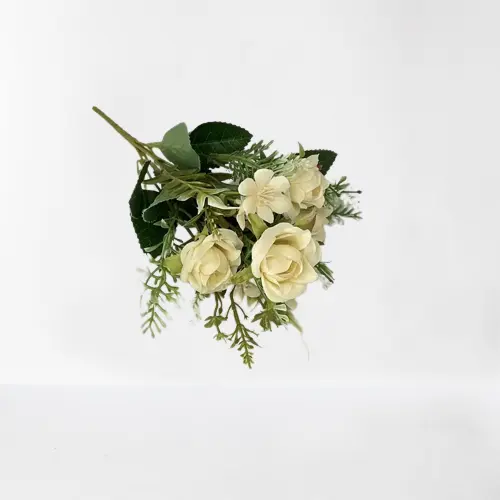 Buket mawar 11 kepala, dengan kuncup melati bunga buatan untuk dekorasi pernikahan, buket pengantin