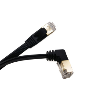 Connecteur de cavalier de réseau blindé <span class=keywords><strong>RJ45</strong></span> CAT6A <span class=keywords><strong>Câble</strong></span> plat en cuivre de <span class=keywords><strong>catégorie</strong></span> 6 super haut/bas/gauche/droite à angle droit de 90 degrés - Product Image 1