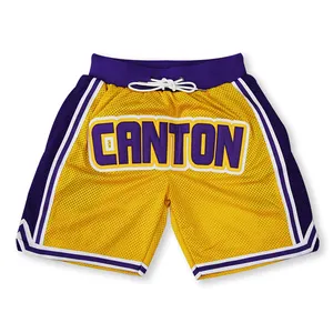 Pantalones cortos deportivos con números bordados al por mayor, pantalones cortos de baloncesto retro con diseño personalizado para hombre
