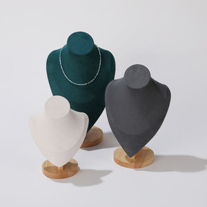 Leather Velvet Soft Mat Multifunction Necklace <b>Earring</b> Rings Easel Chain Wooden Display Stand for Jewelry Tabletop Display - Product Image 2