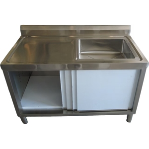 VICTORY KITCHEN Évier industriel à cuvette unique Évier de poste de travail en acier inoxydable avec armoire avec porte coulissante pour hôpital - Product Image 3