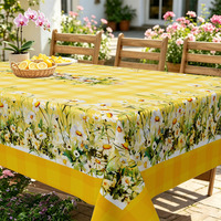 Nappe à carreaux jaunes motif marguerites blanches, résistante à l'huile, pour cuisine, pique-nique, style campagnard - Prix usine - Offre spéciale