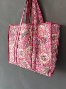 Bolso de Mano Acolchado de Algodón con Estampado de Bloques, Multiusos, para Oficina, Mercado, Salidas Informales, Viajes - Product Image 5