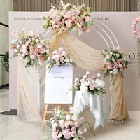 Arche de fleurs artificielles en soie rose et hortensia avec cadre circulaire blanc pour toile de fond de mariage, centre de table et décoration de sol