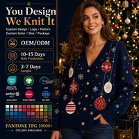 Pull cardigan de Noël pour femme, col en V, boutonné, tricot de fête, motif flocon de neige, pull d'hiver, OEM ODM personnalisé