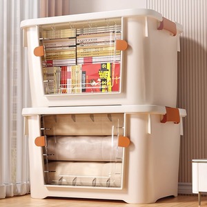 Trong Suốt Hộ Gia Đình Tổ Chức Thùng Phía Trước Mở Lớn Nhựa Lưu Trữ Bồn Tắm Quần Áo Thực Phẩm Bộ Đồ Giường Nhà Công Cụ Lưu Trữ Xử Lý - Product Image 1