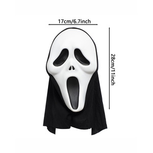 Masque d'Halloween effrayant, Capuchon de Grim Reaper à thème Scream, pour fête costumée, masque blanc en caoutchouc unisexe pour adulte - Product Image 4