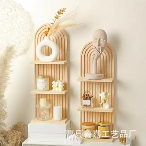 Wooden <b>Wall</b> <b>Mounted</b> <b>Shelf</b> Geometric Shape Natural Wood Color Multi Purpose Storage For Home Living Room Decoration - Product Image 1