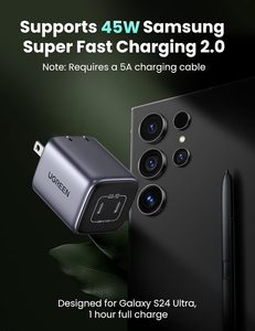 شاحن حائط <span class=keywords><strong>Ugreen</strong></span> بقوة 45 واط USB-C بمنفذين قابل للطي مع شحن فائق السرعة وحماية من الدوائر القصيرة مصنوع من مادة البولي كربونات - Product Image 3