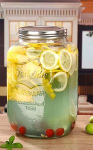Distributeur <span class=keywords><strong>de</strong></span> boissons en verre vide, pot Mason 4L avec couvercle en métal, verrerie <span class=keywords><strong>de</strong></span> 1 Gallon pour jus, bière, vin, liqueur, Kombucha, poinçon glacé - Product Image 2