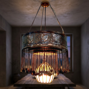 Zahereen BR364 Traditional Moroccan Wrought Iron Brass Energy Saving Chandelier 220V AC Dimmable Hand Blown Antique Copper <b>Light</b> - Product Image 2