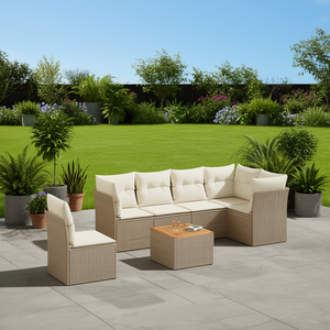 Set Divano da Giardino in Rattan Beige 6 Posti Resistente alle Intemperie Arredamento da Esterno Design Contemporaneo - Product Image 2