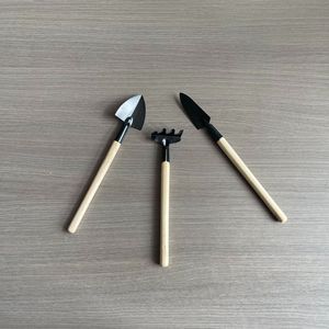 Mini Gardening Tool Set With Wooden Handles Three Piece For Home Garden Planting And Flower Care Lightweight Metal Tools - Product Image 3