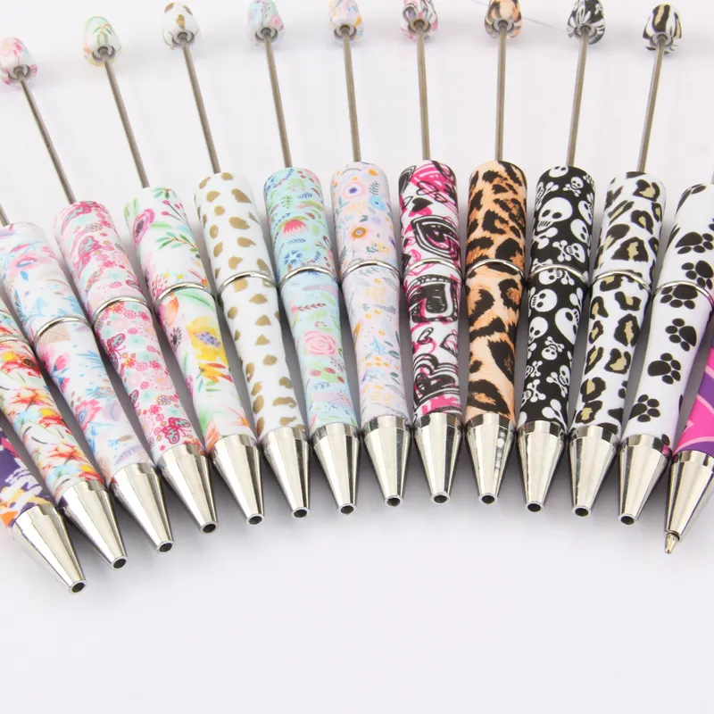 Creative Kids Fancy Sarasa Flowers US Flag Printed Beadable Ball Pen 2mm Rod Add Beads DIY Full Printing Plastic Beadable Pen f