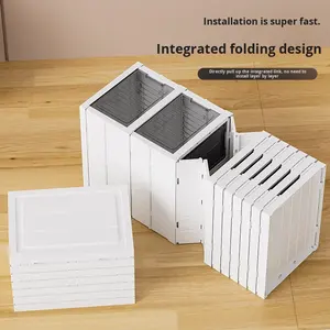 קופסת נעליים מודרנית מפלסטיק שקוף מתקפלת, לאחסון פשוט בסלון או במעונות, בעלת 3 שכבות, יצוקה בחתיכה אחת, ללא ארון נעליים. - Product Image 3