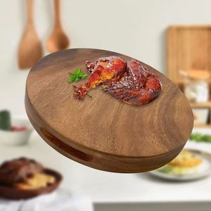 Tabla de cortar de cocina de madera de acacia, redonda, gruesa, de madera maciza, antideslizante, para cortar huesos - Product Image 1